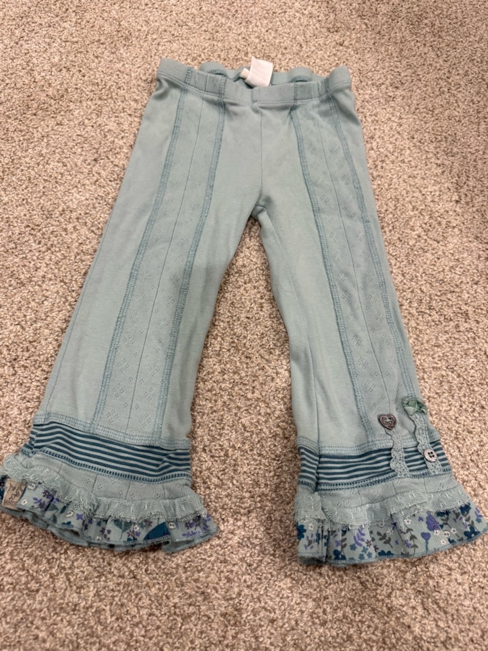 naartjie Seafoam Knit Ruffle Hem Pants with Floral Trim